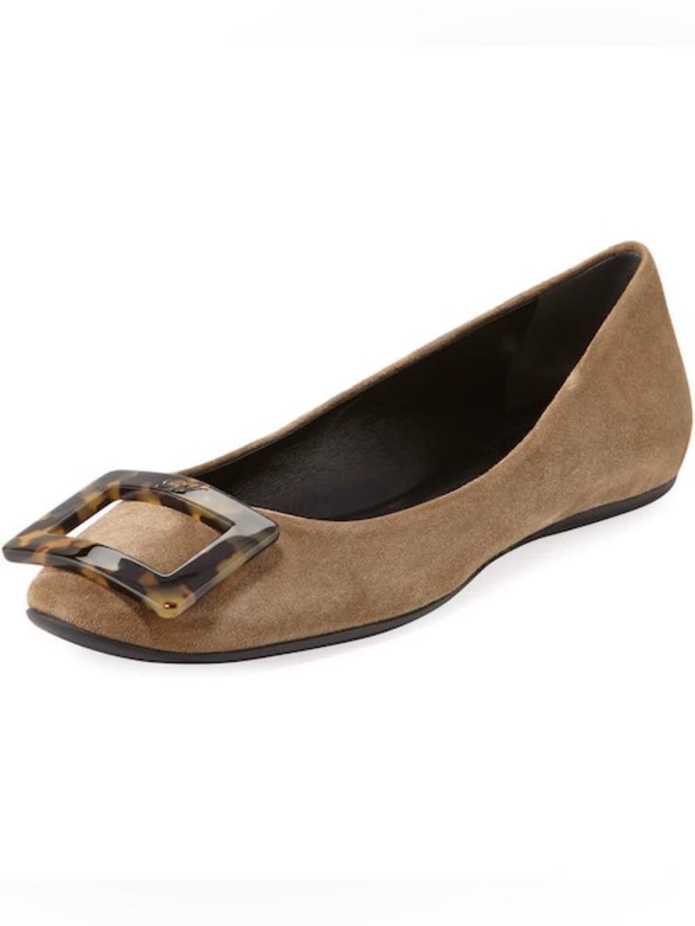 Roger Vivier Brown Leather Tortoise Buckle Ballet Flats Size 38.5
